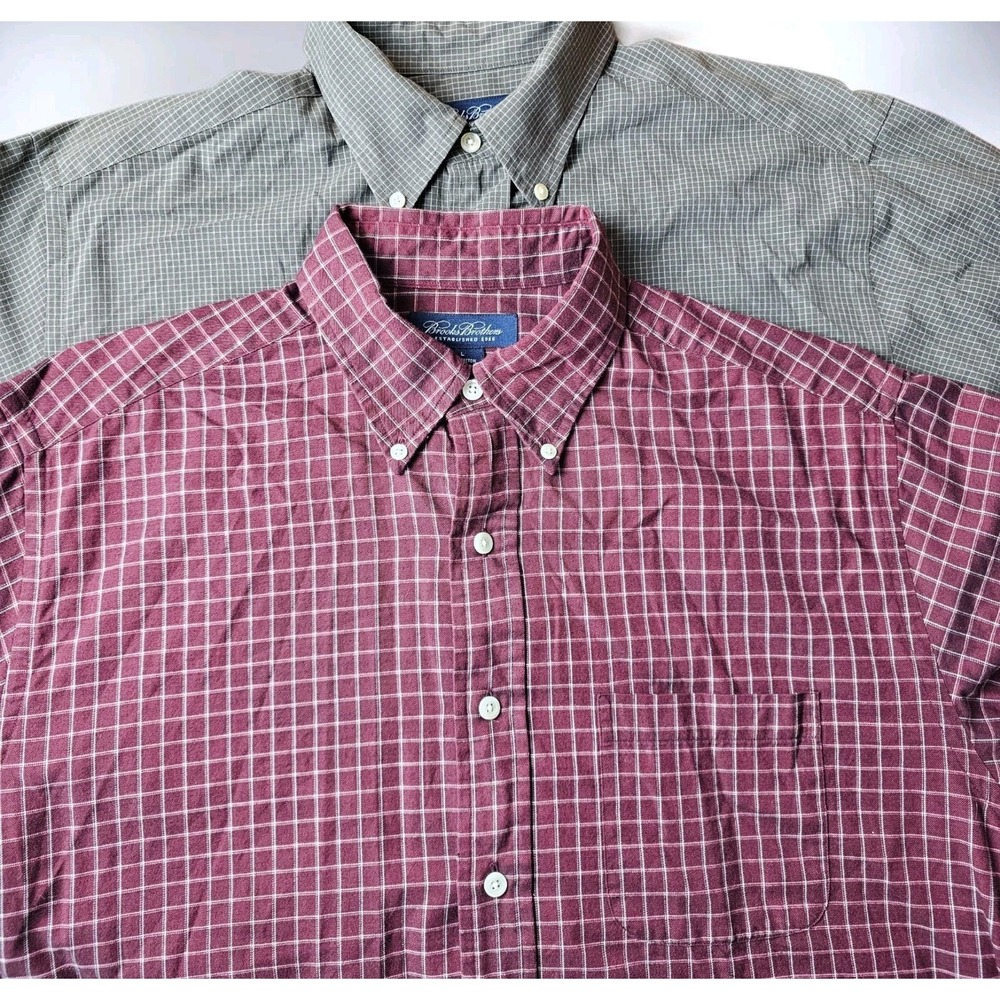 Brooks Brothers‎ Lot Of 2 Green Check & Red Check Button Down Shirts Mens Large